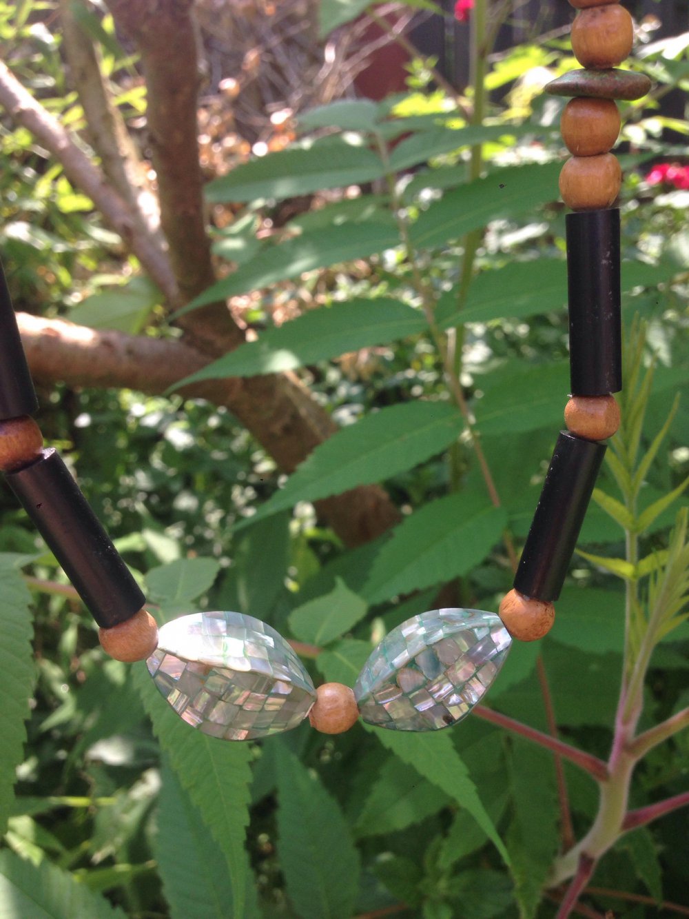 Halskette Pauamuschel Abalone Custom Ethnoschmuck Buddha Yoga Vintage Boho Perlenkette Retrostyle! 