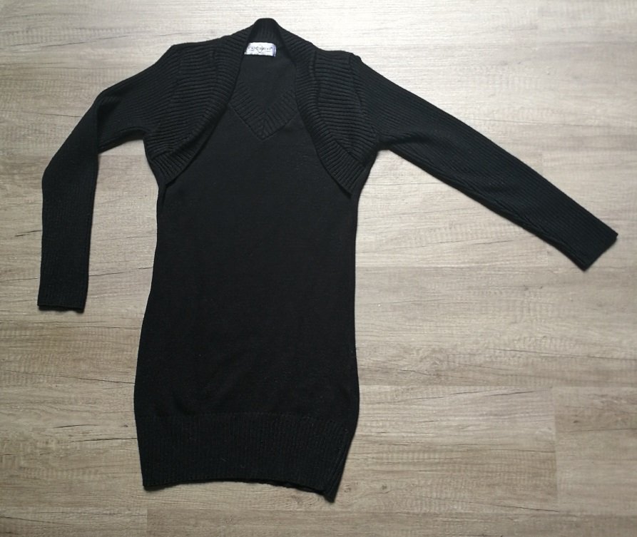 Longpulli Bolero Sexy kleines Schwarzes Strickkleid Minikleid Langarmkleid London