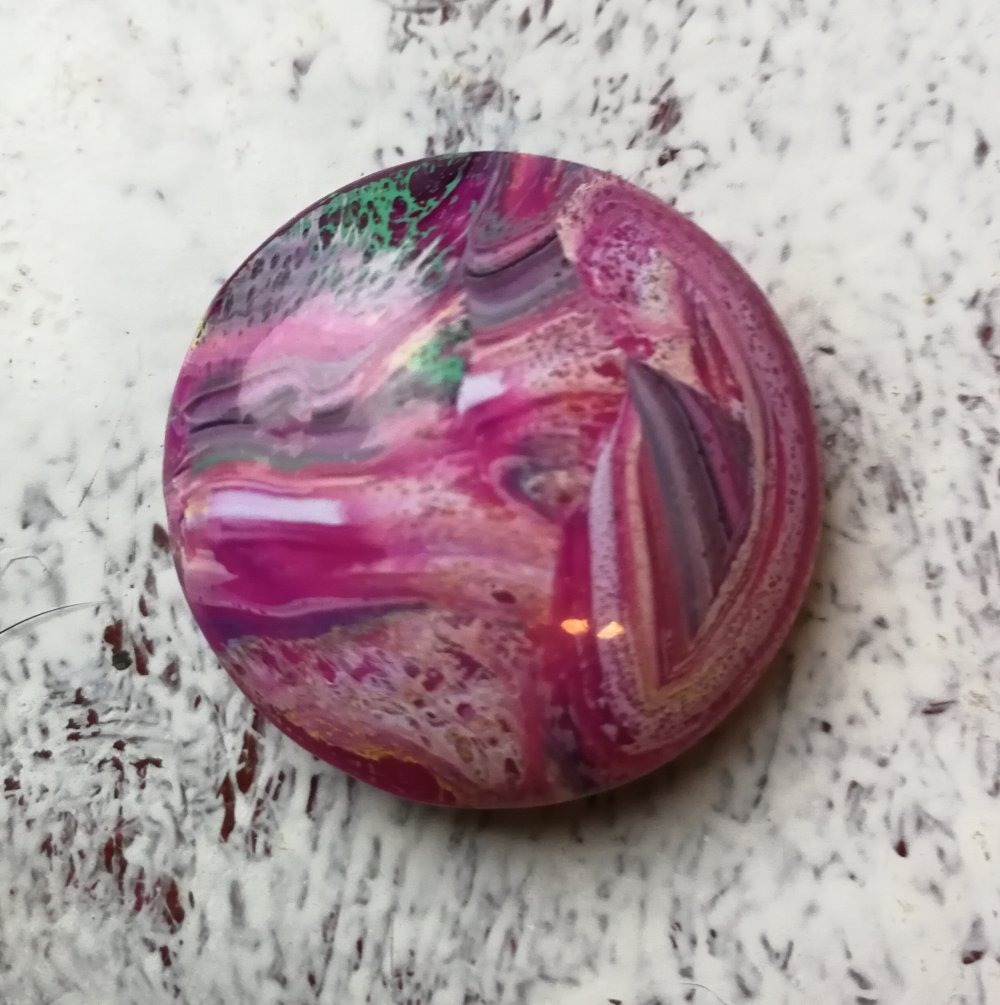 Brosche Kunst Handarbeit 90er Vintage! Customschmuck Decolletehalter Psychedelic Marmor Batik