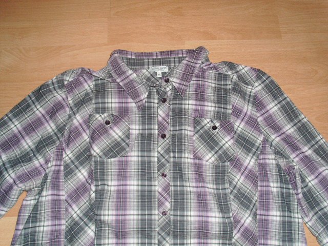 Bluse von Gina Laura, grau-lila-weiß kariert, Gr. 50/52