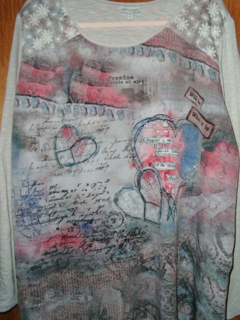 Langarmshirt von Gina Laura, hellgrau mit Motiven, Gr. 50/52