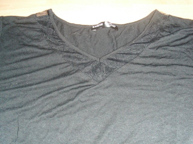 Strechshirt von Shein, schwarz mit Spitze, Gr. 40/42