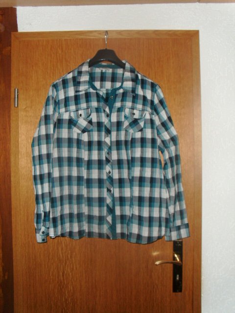 Bluse von Gina Laura, petrol -grün kariert, Gr. 46 