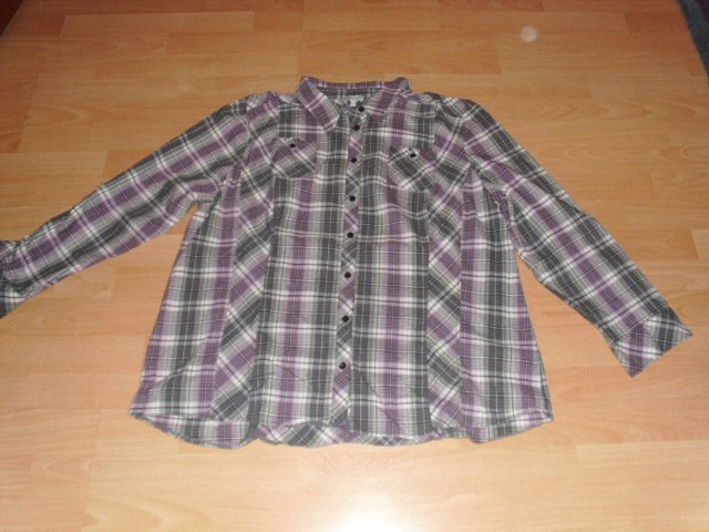 Bluse von Gina Laura, grau-lila-weiß kariert, Gr. 50/52