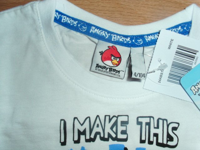 T-Shirt, Angry Birds, weiß, Gr. 104 mit Etikett