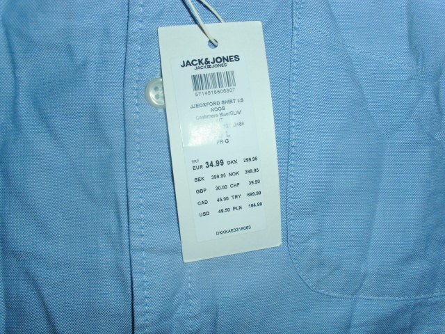 Langarmhemd von Jack & Jones, hellblau, Gr. L mit Etikett