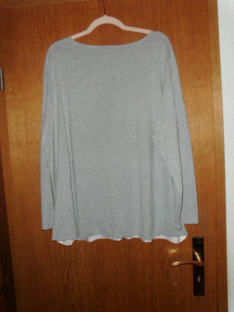 Langarmshirt von Gina Laura, hellgrau mit Motiv, Gr. 50/52