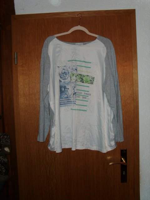 Langarmshirt von Gina Laura, hellgrau mit Motiv, Gr. 50/52