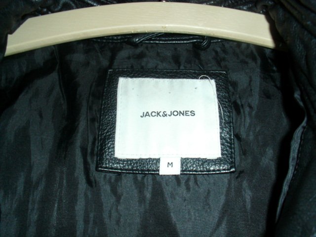 Bikerjacke von Jack & Jones, schwarz, Lederoptik, Gr. M