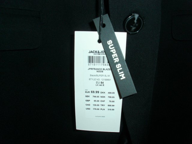 Sakko / Blazer von Jack & Jones, schwarz, Gr. 52 Neu mit Schild