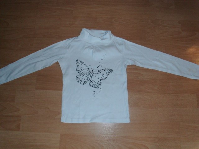 Langarmrolli von Vertbaudet, weiß mit Schmetterling, Gr. 122