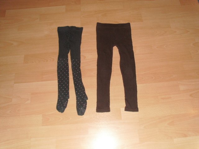 2 Strumpfhosen, grau und braun, Gr. 110/116 und 116/122