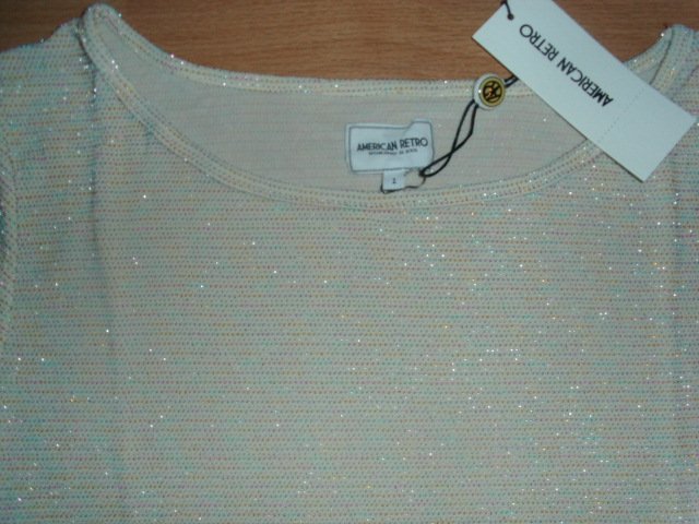 Strechshirt von American Retro, creme mit Glitzer, Gr. 42
