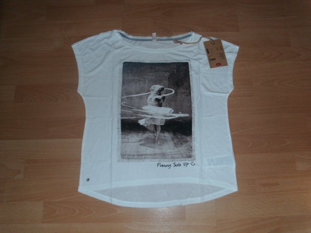 T-Shirt von edc, wollweiß mit Motiv, Gr. S mit Etikett