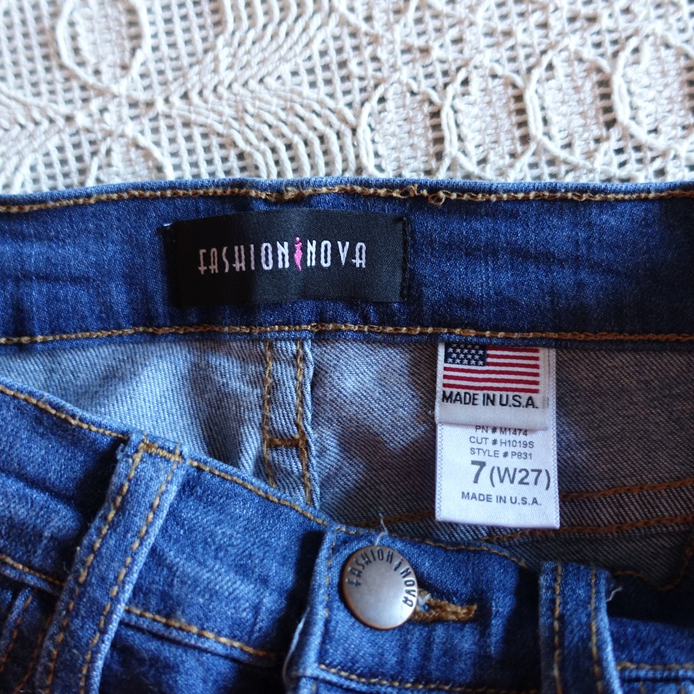 Jeans, Hose, Fashion Nova, Skinny, Röhrenjeans, Gr. 7 (W27), blau