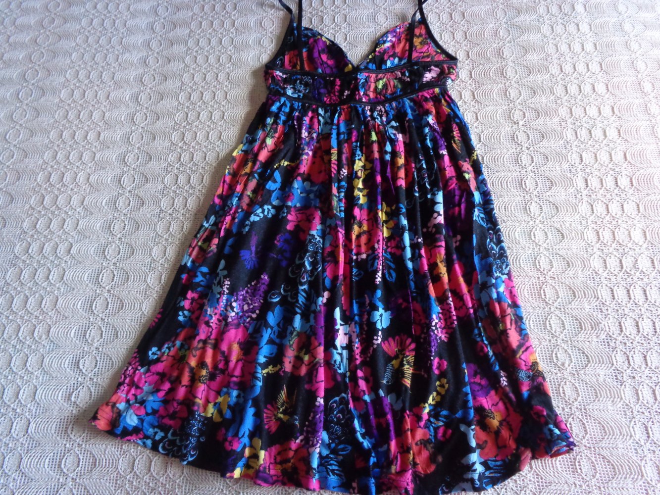 Vintage - Top, Trägerhemd, Gr. 34 bzw. ca. Gr. XS, schwarz/bunt, Blumenmuster, H&M devided