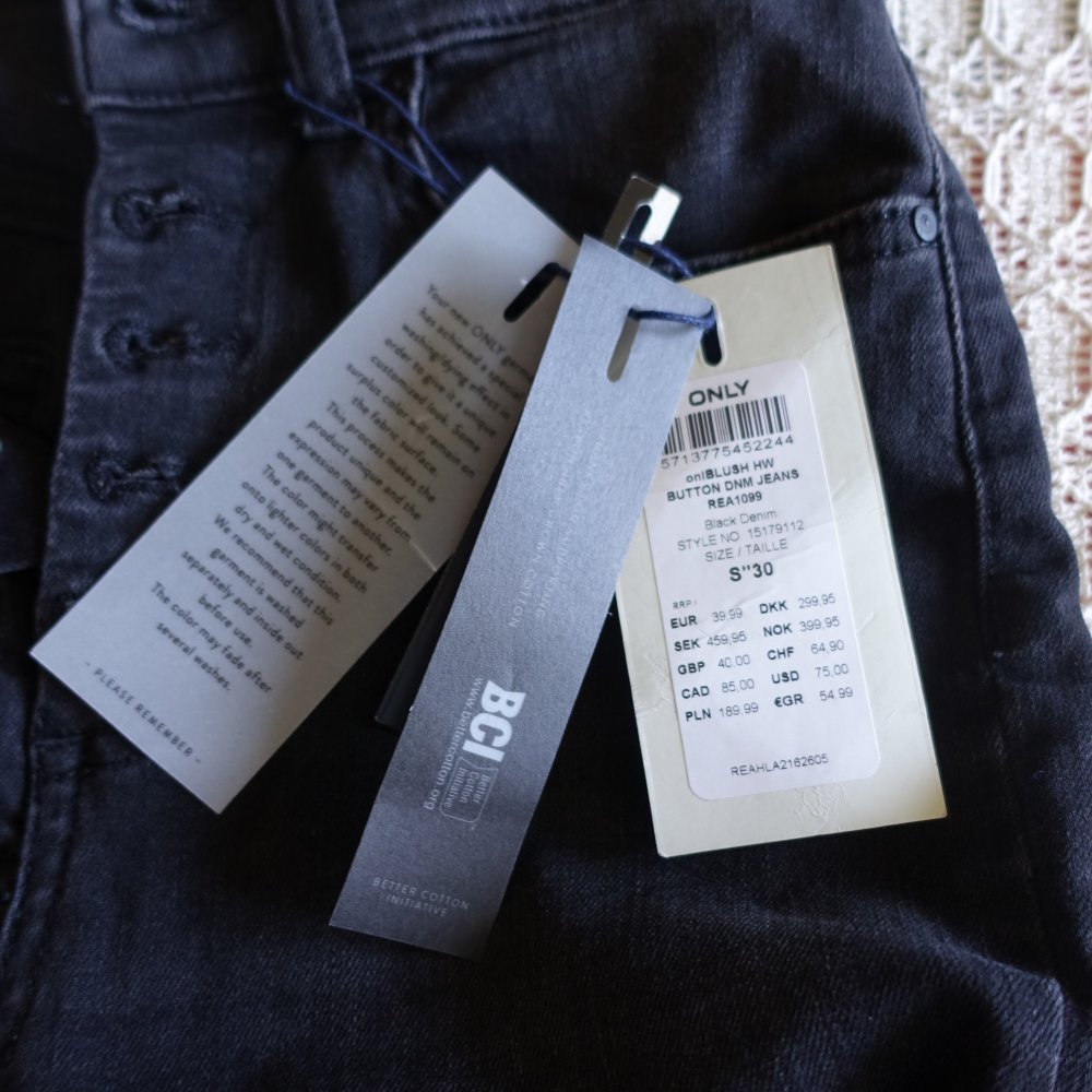 Jeans, High-Waist-Skinny, Gr. S/30, Black Denim, Only, NEU