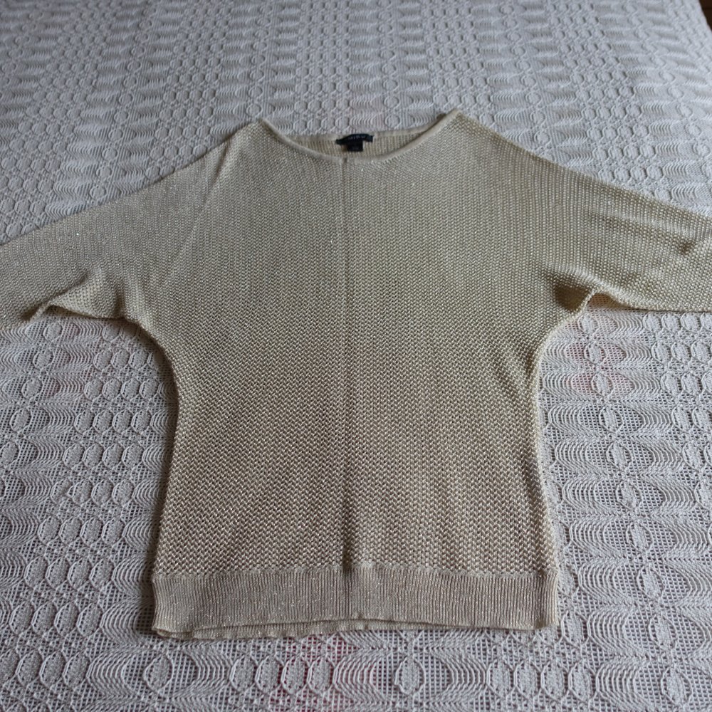 Pullover, Strickpullover, beige mit Goldglitzer, Gr. S bzw. ca. Gr. 36, Amisu