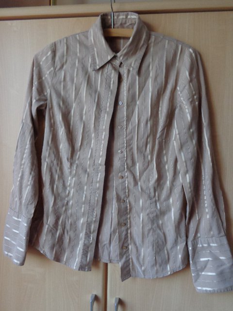#Bluse Langarm Gr. 34 bzw. ca. Gr. XS beige, in sich gestreift, Orsay