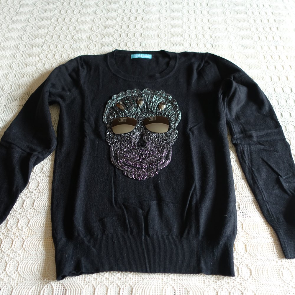 Pullover, Feinstrick, Gr. S/M bzw. ca. Gr. 36/38, schwarz