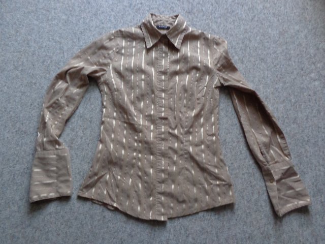 #Bluse Langarm Gr. 34 bzw. ca. Gr. XS beige, in sich gestreift, Orsay