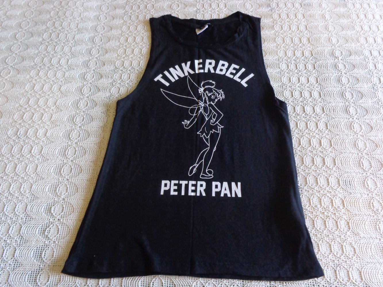 Vintage - Top, Shirt, Gr. XXS bzw. ca. Gr. 32/34, schwarz/weiß, Tinkerbell