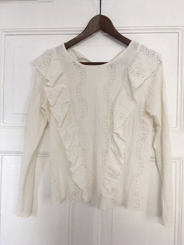 Bluse von Mango mit Volants Rüschen Lochstickerei Broderie Anglaise Lochspitze