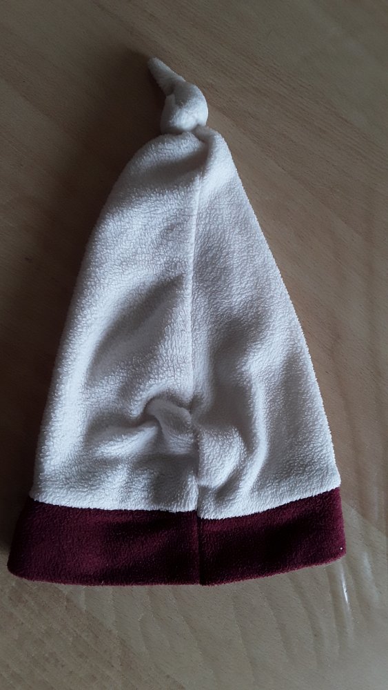 handemade - Fleecezipfelmütze - bordeaux cremefarben -Umfang 47cm