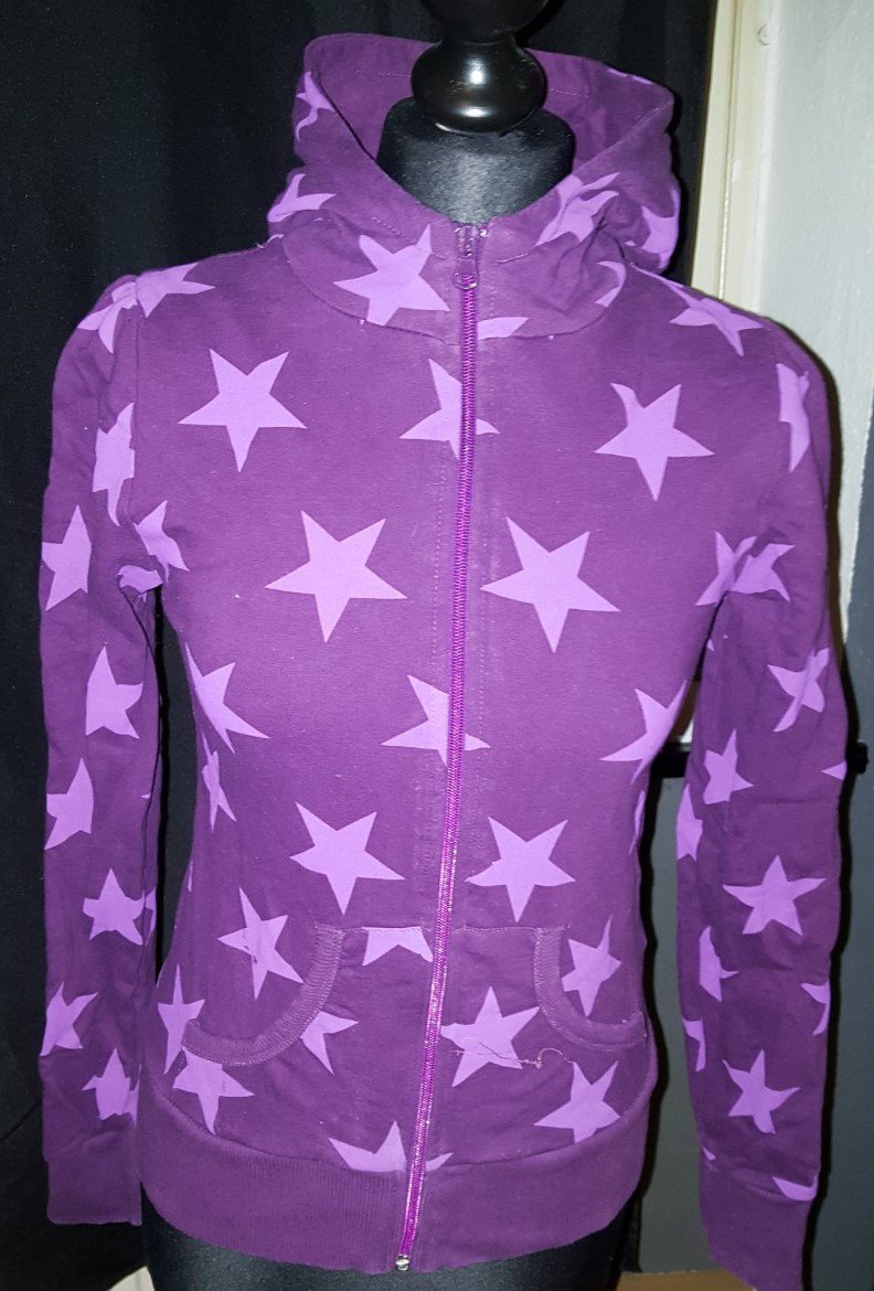 H&M Hoodie Kapuzen Jacke Sterne Lila Puffärmel