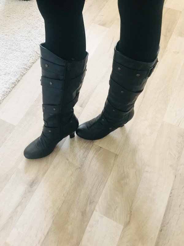 Dunkelbraune Leder Stiefel Blockabsatz Gr. 38 *NEU*