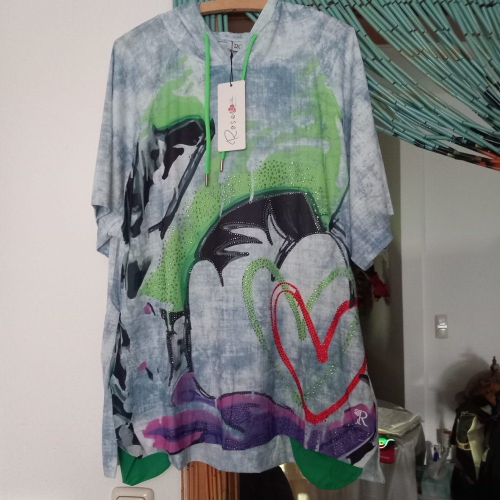 *** Neu ~ Shirt ~ Steinchen ~ Kapuze ~ Rose ***