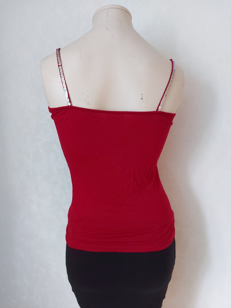 Dunkelrotes Top mit Pailletten ~ Madonna ~ Glitzer ~ Trägertop ~ XS