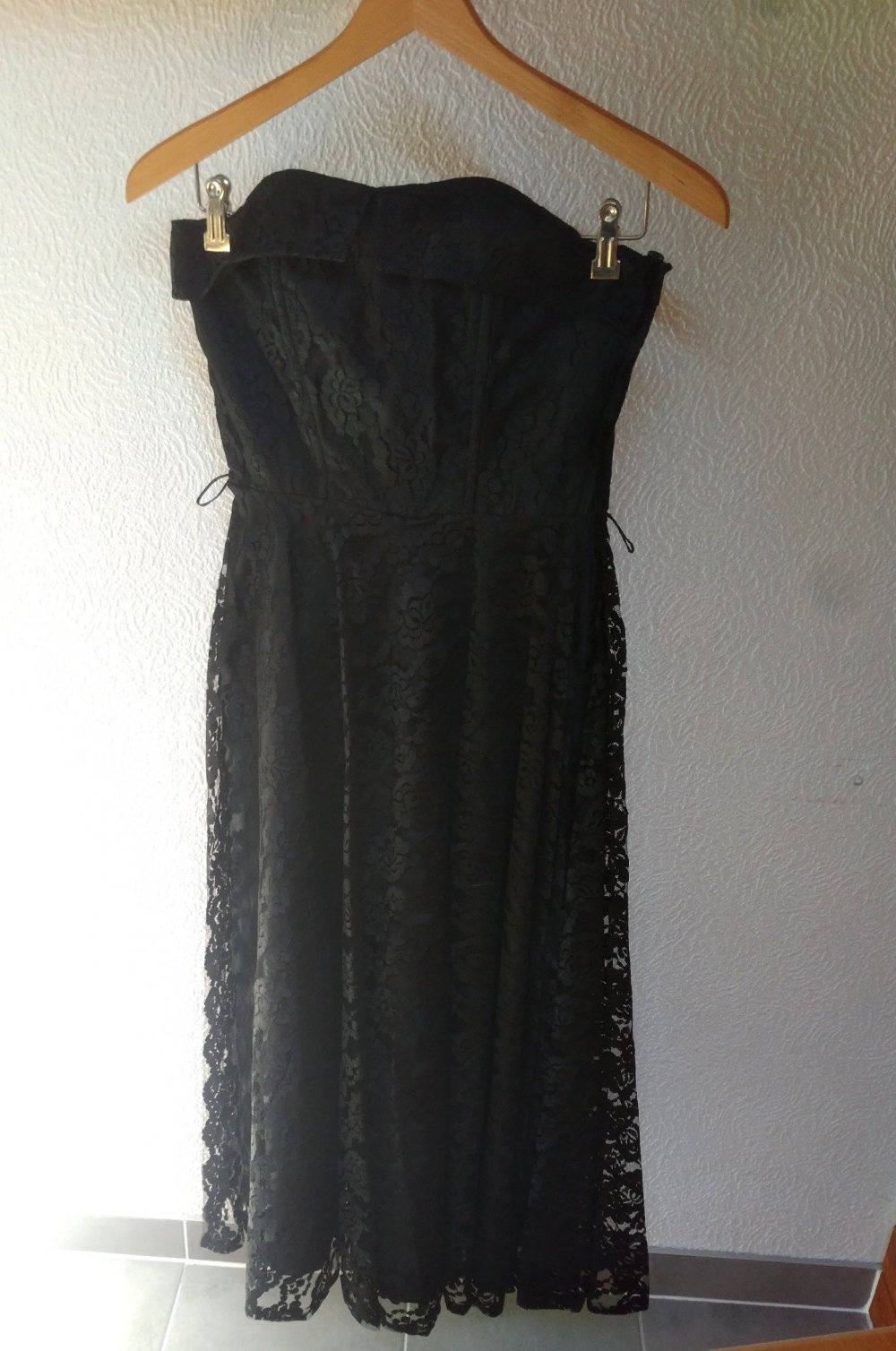Edles Vintage Schwarzes Spitzen Midi/ Maxi Kleid 38 S-M Damen