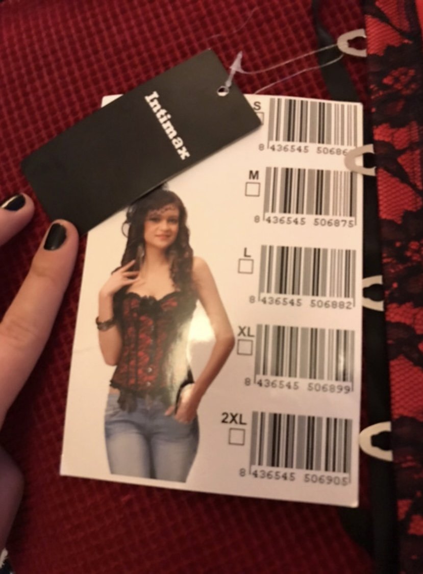 Rot-Schwarze Korsage mit Herzausschnitt, Gr. S