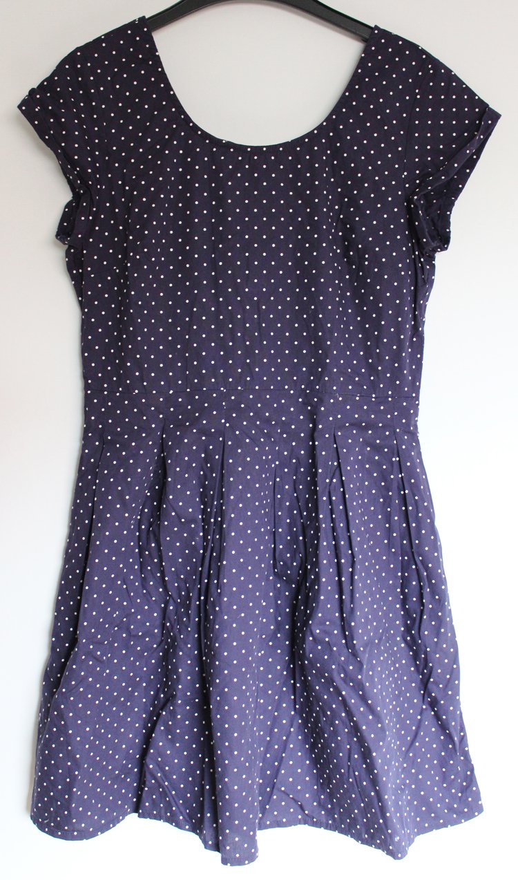 Maritimes Sommerkleid, Blau-Weiß gepunktet, Gr. 40