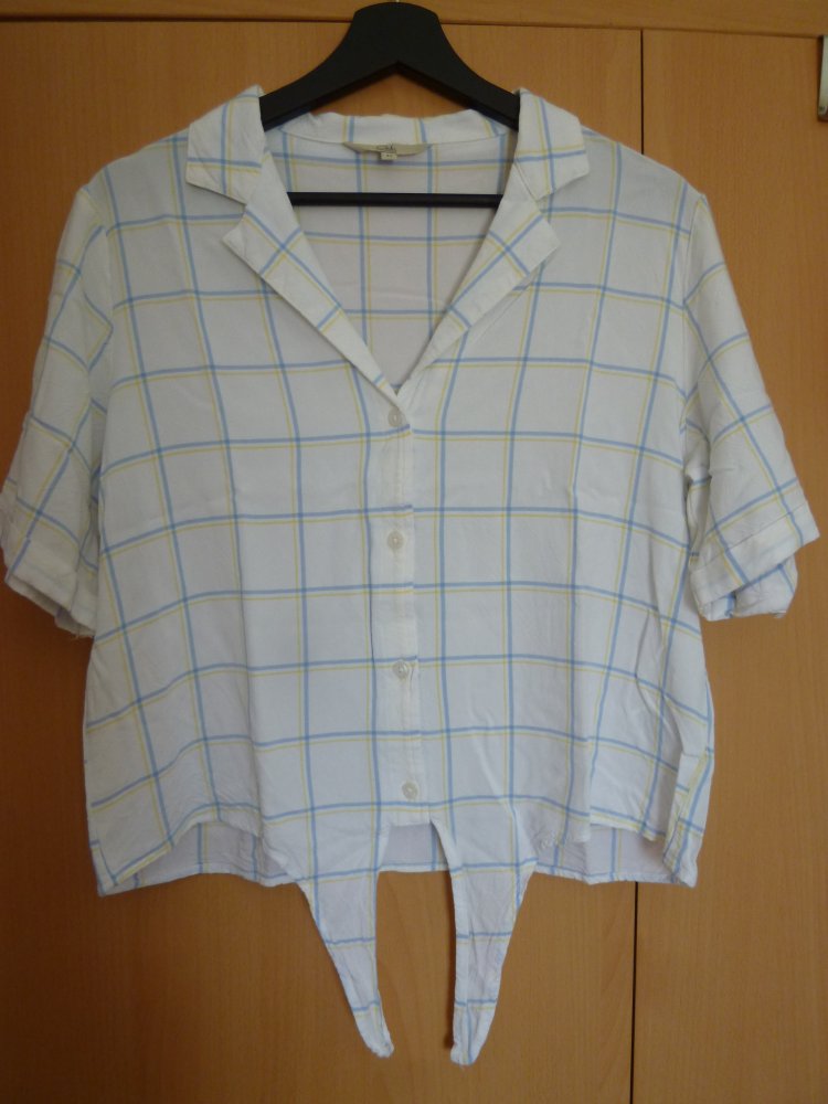 Kurze weiße karierte Bluse, Größe 42