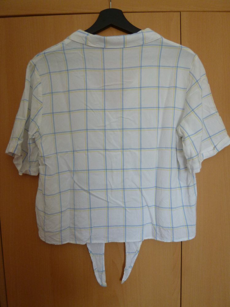 Kurze weiße karierte Bluse, Größe 42
