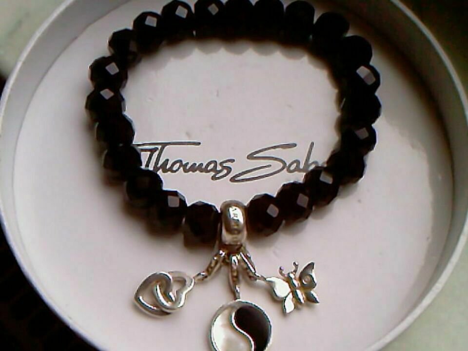 Thomas Sabo Obsidian-Armband Gr.m 3 Charms alles Original 