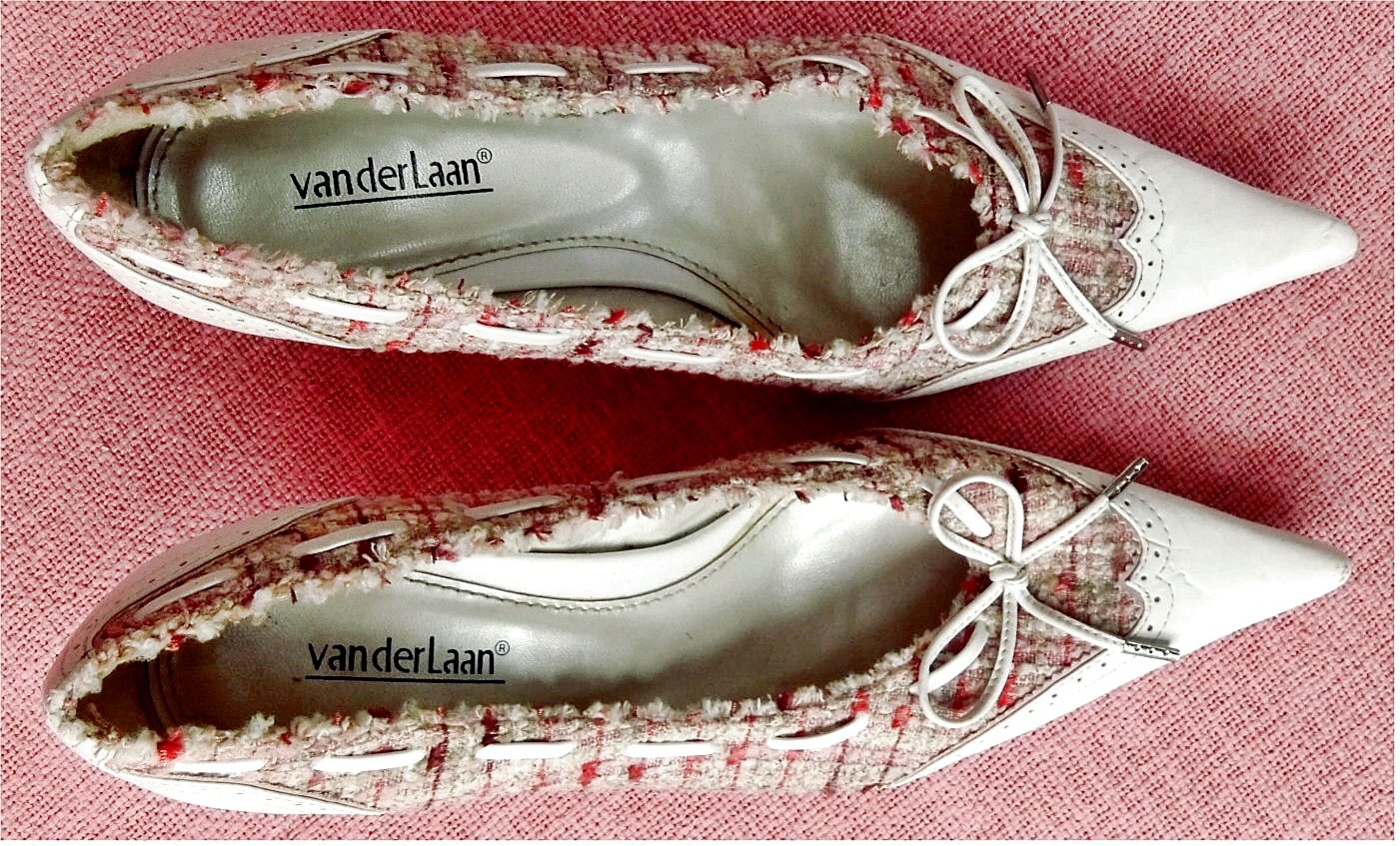 Spitzlaufende Van der Laan Damen-Stöckelschuhe in Weiß / Textil - Größe 39