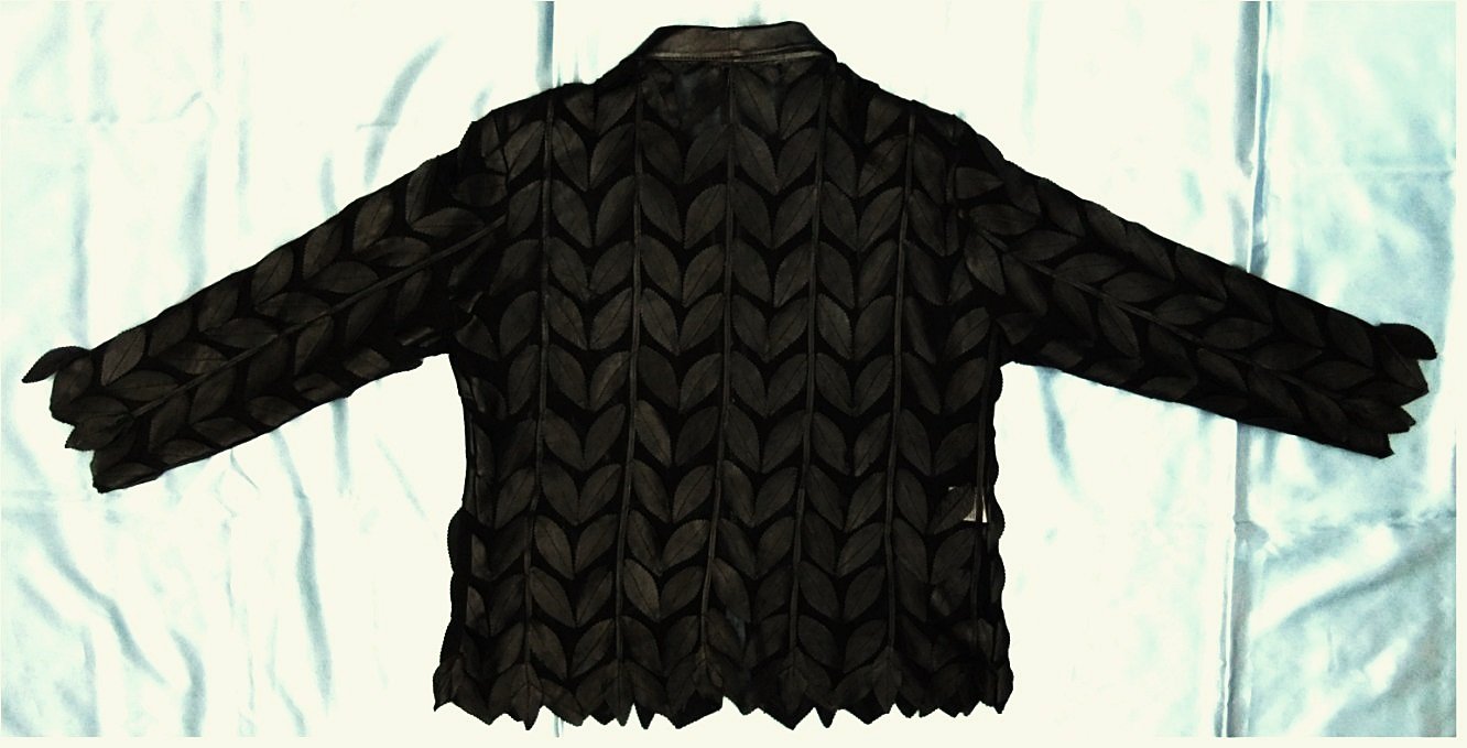 Netzjacke mit Echtleder Blättern und Glitzer-Steinchen Reißverschluß - Gr. XXL ( 44-46 ) schwarz