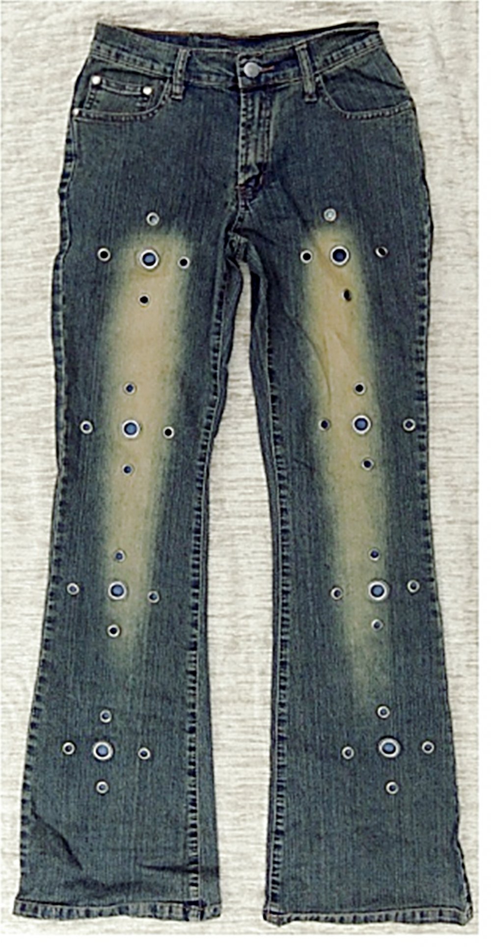 Jeans-Hose Kong Qian , mit Ösenlöchern und Stretchbund , blau , Größe S 
