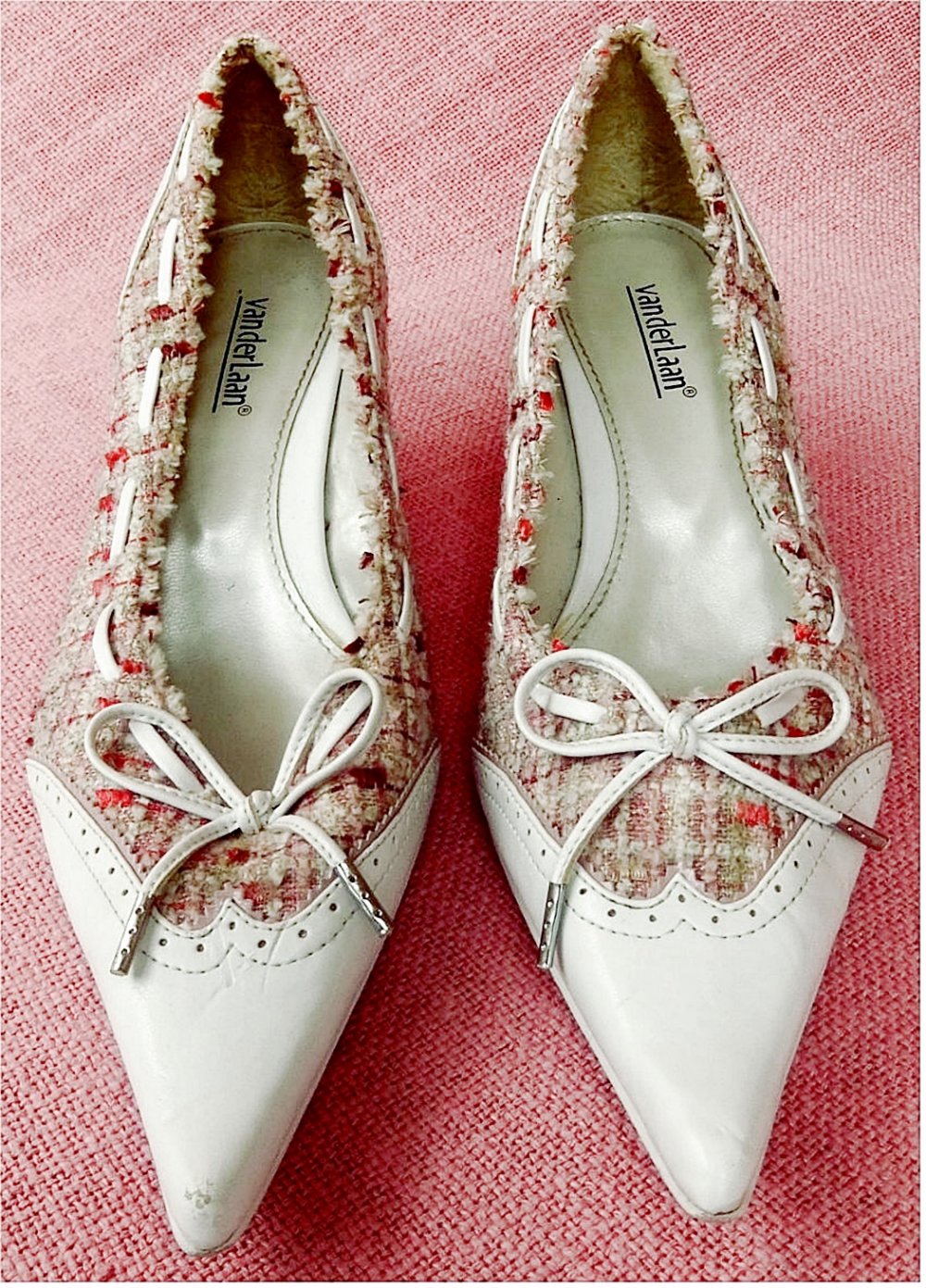 Spitzlaufende Van der Laan Damen-Stöckelschuhe in Weiß / Textil - Größe 39