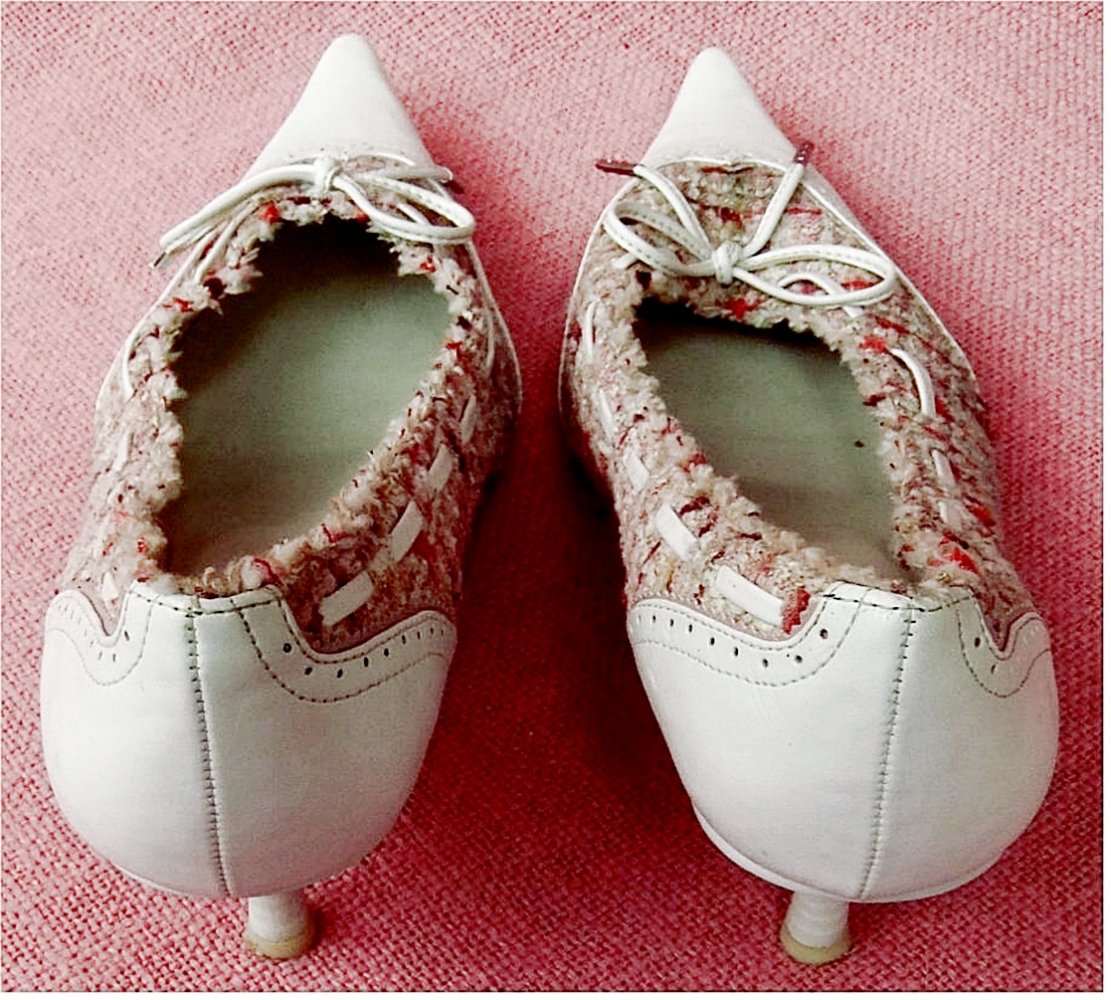 Spitzlaufende Van der Laan Damen-Stöckelschuhe in Weiß / Textil - Größe 39