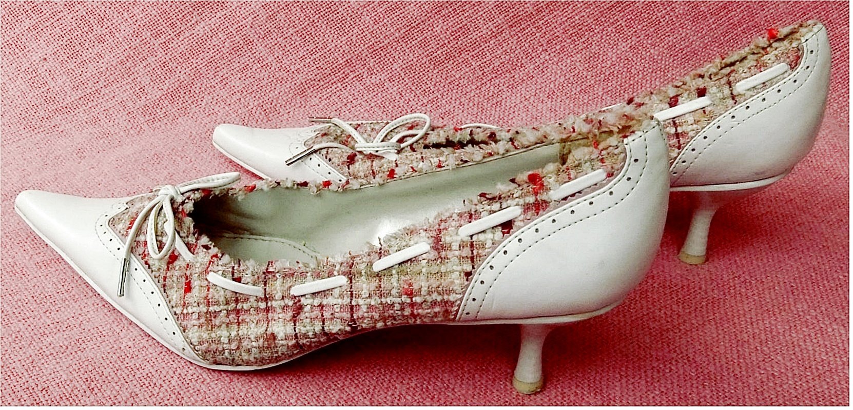 Spitzlaufende Van der Laan Damen-Stöckelschuhe in Weiß / Textil - Größe 39