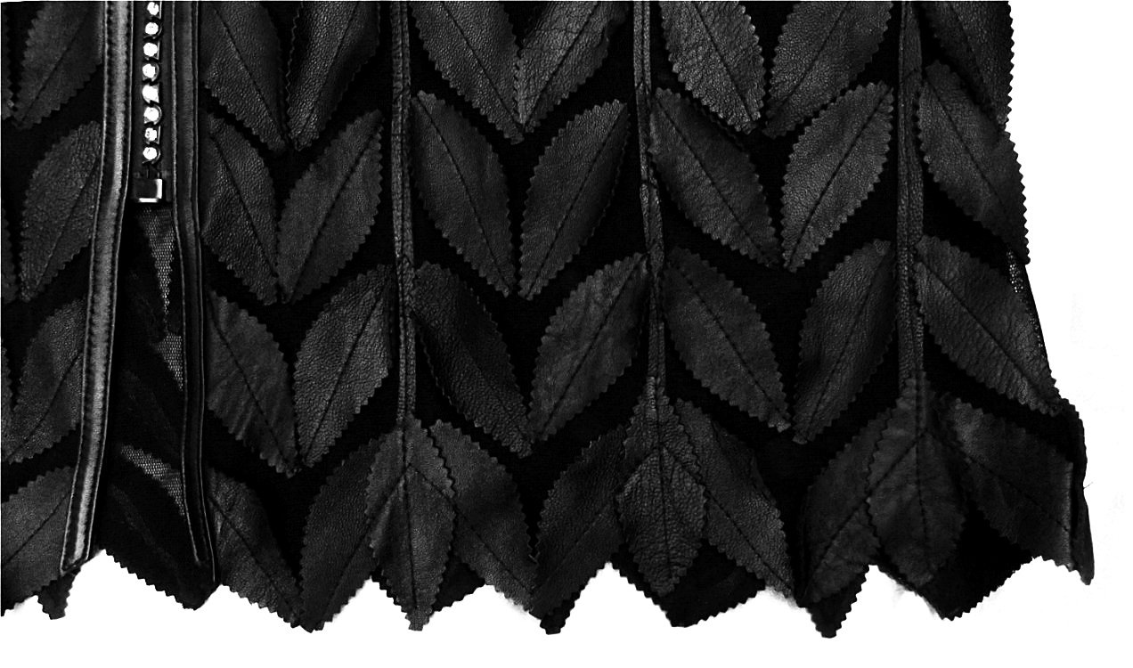 Netzjacke mit Echtleder Blättern und Glitzer-Steinchen Reißverschluß - Gr. XXL ( 44-46 ) schwarz