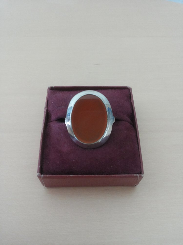 Ring 830er Silber mit orangenem Stein, Boho Hippie vintage