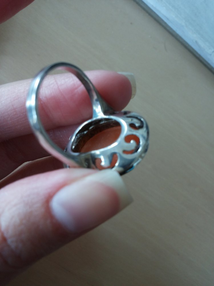 Ring 830er Silber mit orangenem Stein, Boho Hippie vintage