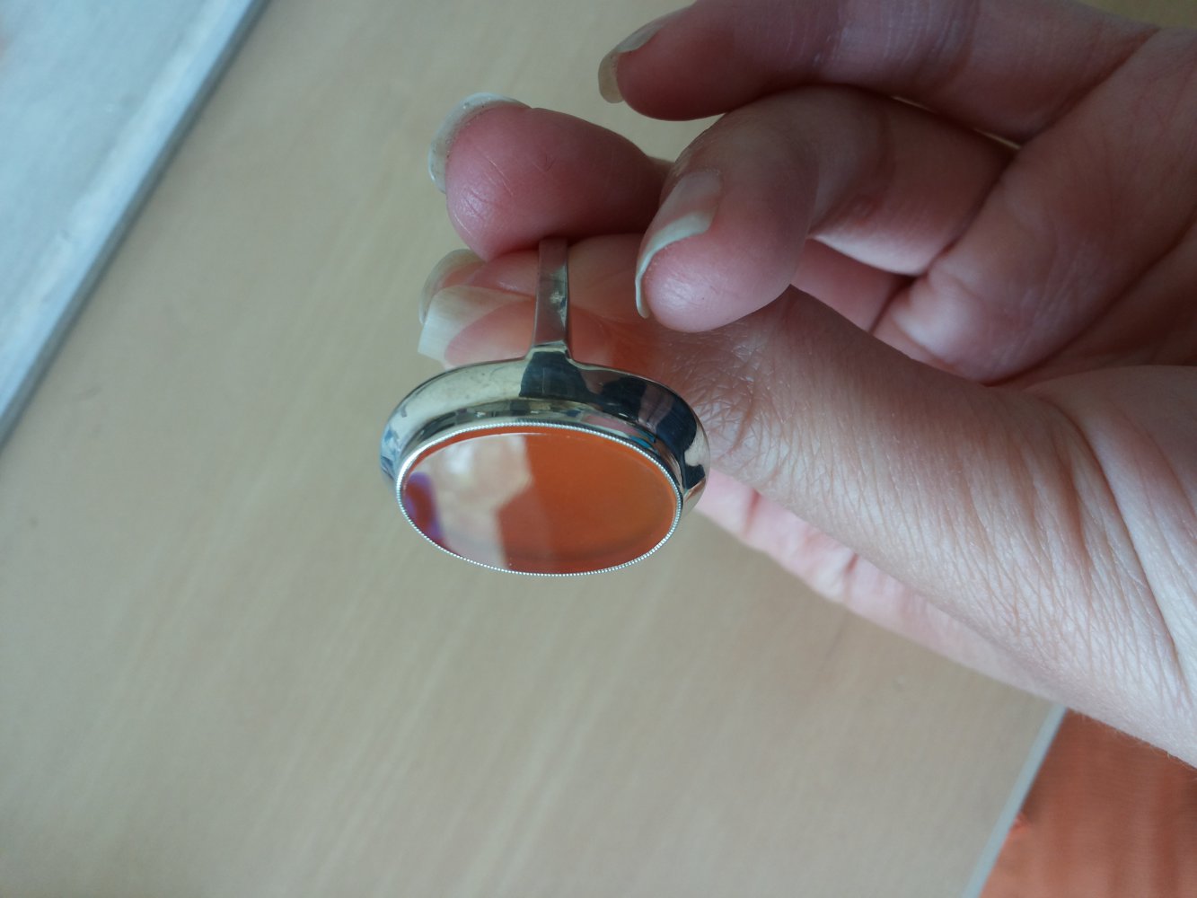 Ring 830er Silber mit orangenem Stein, Boho Hippie vintage