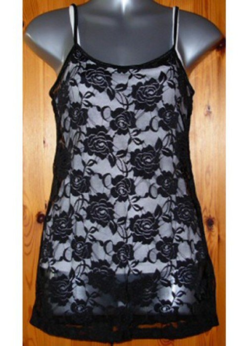 H&M Spitzentop Top Spitze Rosen schwarz Gothic Gr. 40