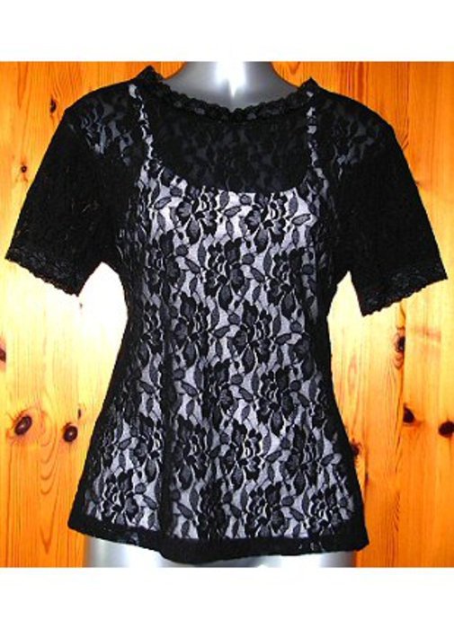 Spitzenshirt Shirt Blumen Spitze schwarz Gothic Gr. 36 / 38